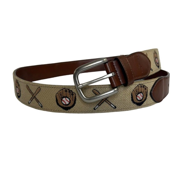 Tommy Bahama Other - Tommy Bahama Mens Womens Baseball Mitt Bat Embroidered Faux Leather Cloth Belt